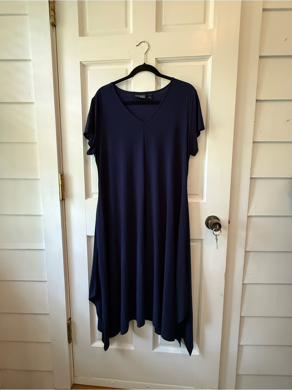 Women's Navy V-Neck Flowing A-Line Dress- XL PETITE
